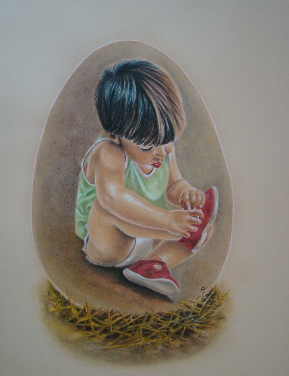 Tableau enfant dans l'oeuf